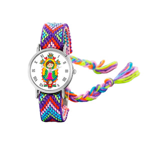 Reloj Virgen Guadalupe Plateado Tejido