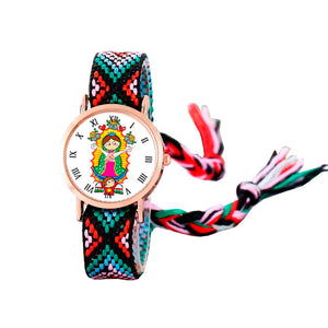 Reloj Virgen Guadalupe Plateado Tejido